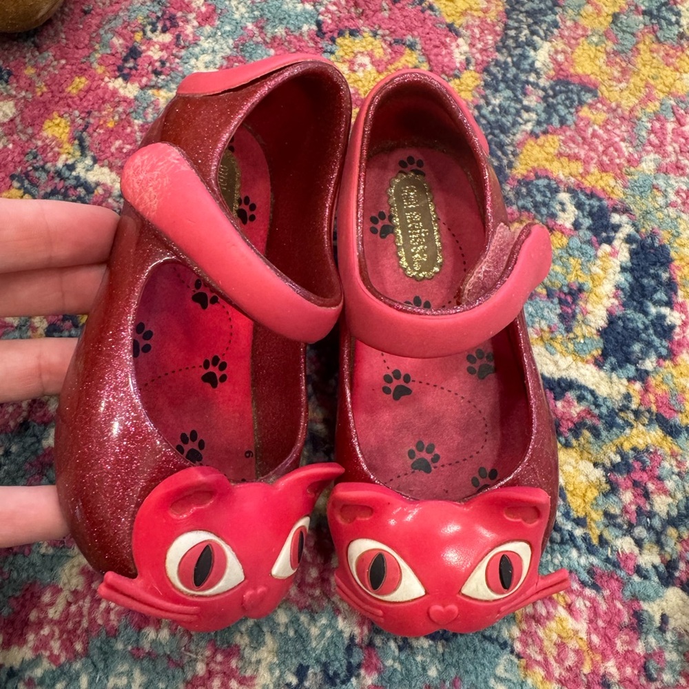 Glittery Pink Cat Mini Melissa Shoes